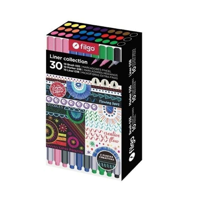FILGO ENJOY SET LINER 038 + MARKER 036 + BRUSH PEN 035 - ESTUCHE IMANTADO