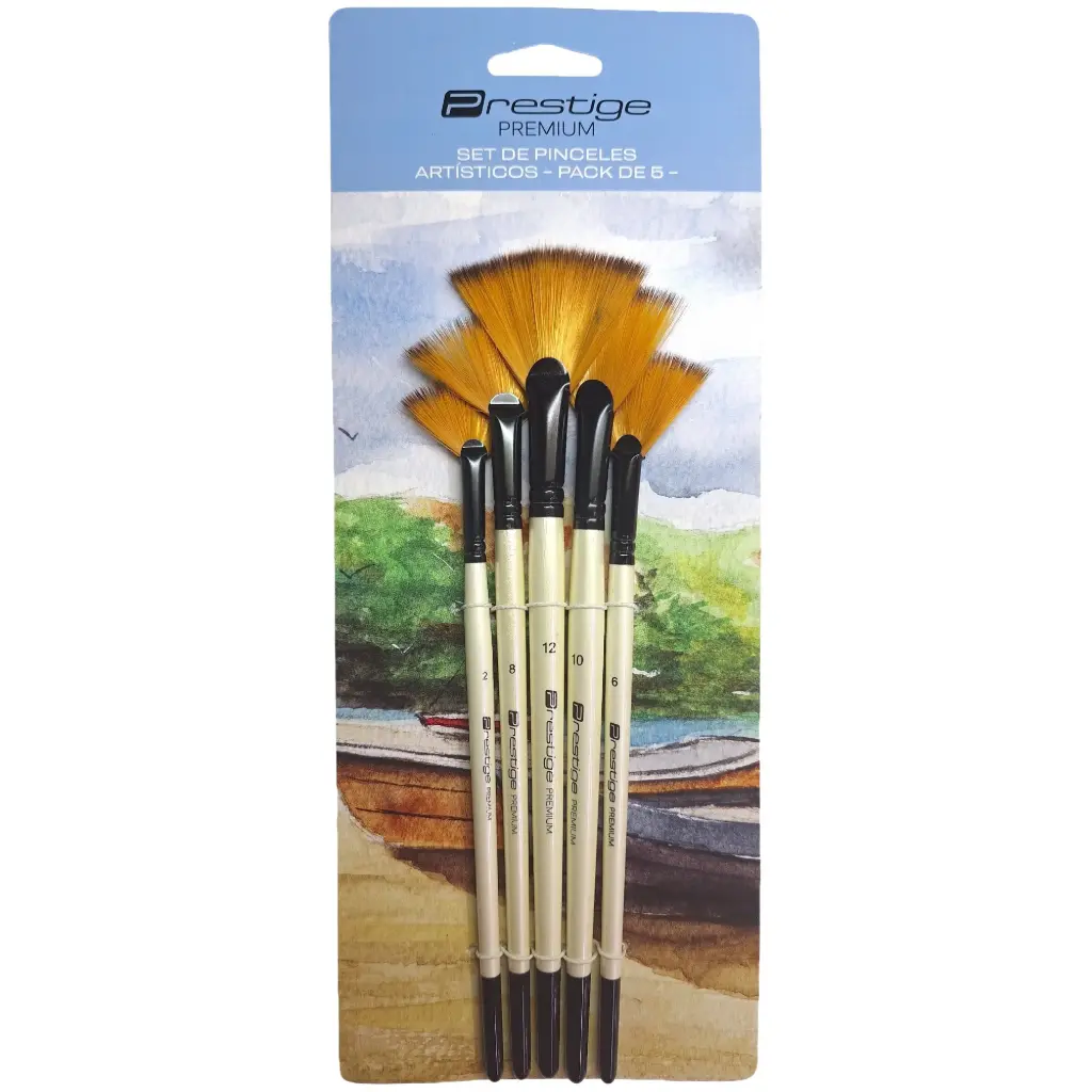 Set de 5 pinceles PRESTIGE "PREMIUM"  sintéticos - cabo corto ABANICO