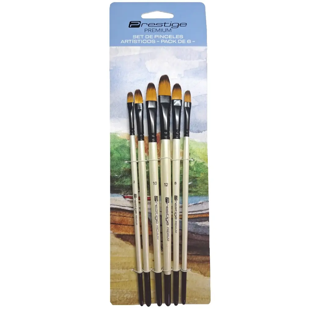 Set de 6 pinceles PRESTIGE "PREMIUM"  sintéticos - cabo corto  LENGUA DE GATO