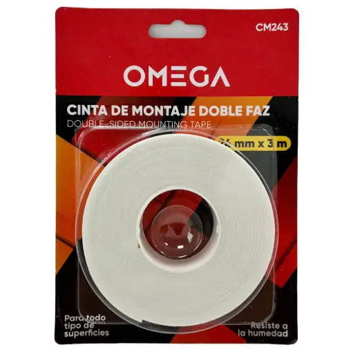 Cinta doble faz omega. 24mm x 3Mts