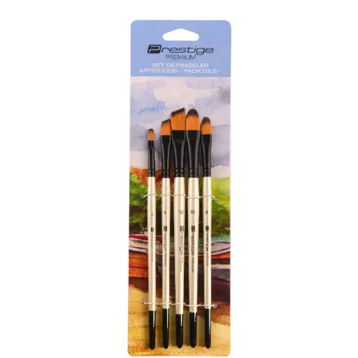 SET DE 5 PINCELES ARTÍSTICOS PRESTIGE "PREMIUM", SINTÉTICOS, CABO CORTO, MULTITÉCNICA